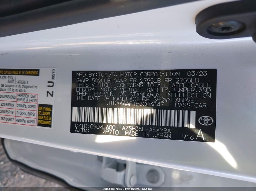 2023 Toyota Crown Limited VIN: JTDAAAAF1P3003847 Lot: 43867075