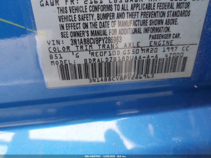 2023 Nissan Sentra Sv Xtronic Cvt VIN: 3N1AB8CV8PY286963 Lot: 43867083