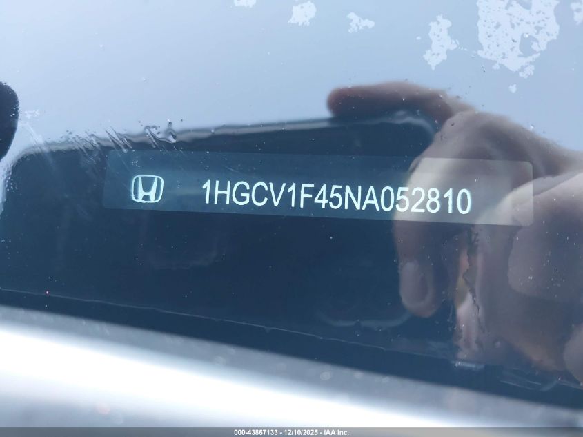 2022 Honda Accord Sport Se VIN: 1HGCV1F45NA052810 Lot: 43867133