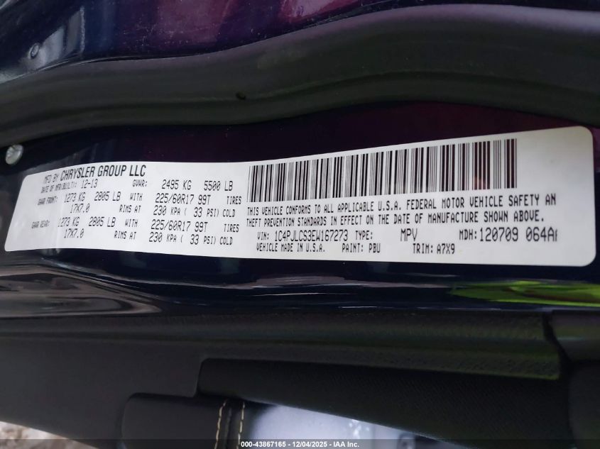 2014 Jeep Cherokee Latitude VIN: 1C4PJLCS3EW167273 Lot: 43867165