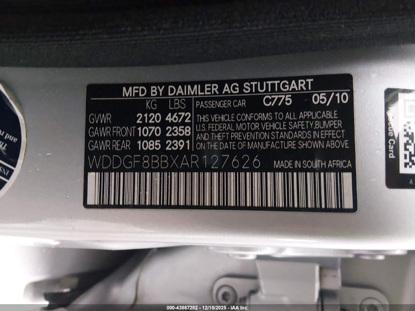 2010 Mercedes-Benz C 300 Sport 4Matic VIN: WDDGF8BBXAR127626 Lot: 43867202