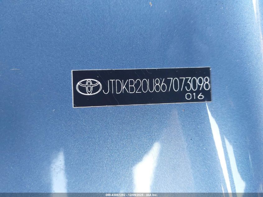 2006 Toyota Prius VIN: JTDKB20U867073098 Lot: 43867292