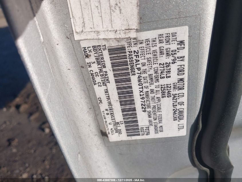 1996 Ford Crown Victoria Lx VIN: 2FALP74W0TX197229 Lot: 43867306