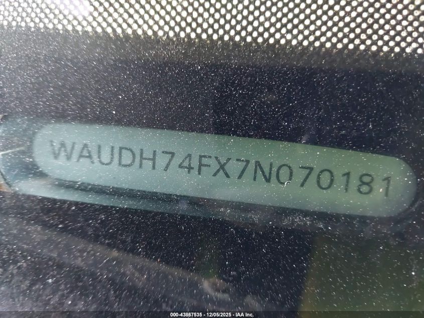 2007 Audi A6 3.2 VIN: WAUDH74FX7N070181 Lot: 43867535