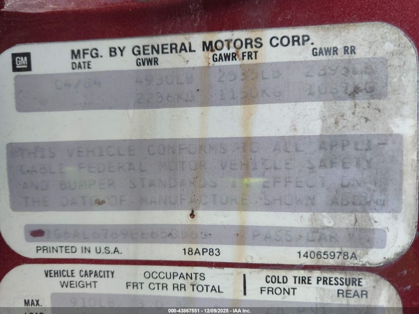 1984 Cadillac Eldorado Biarritz VIN: 1G6AL6789EE650565 Lot: 43867551