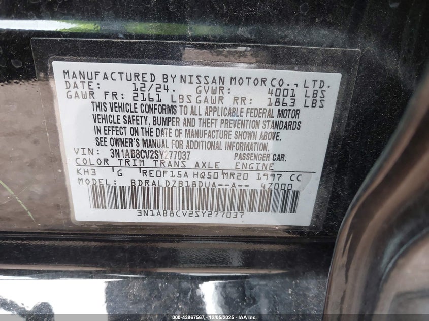 3N1AB8CV2SY277037 2025 NISSAN SENTRA photo no. 9
