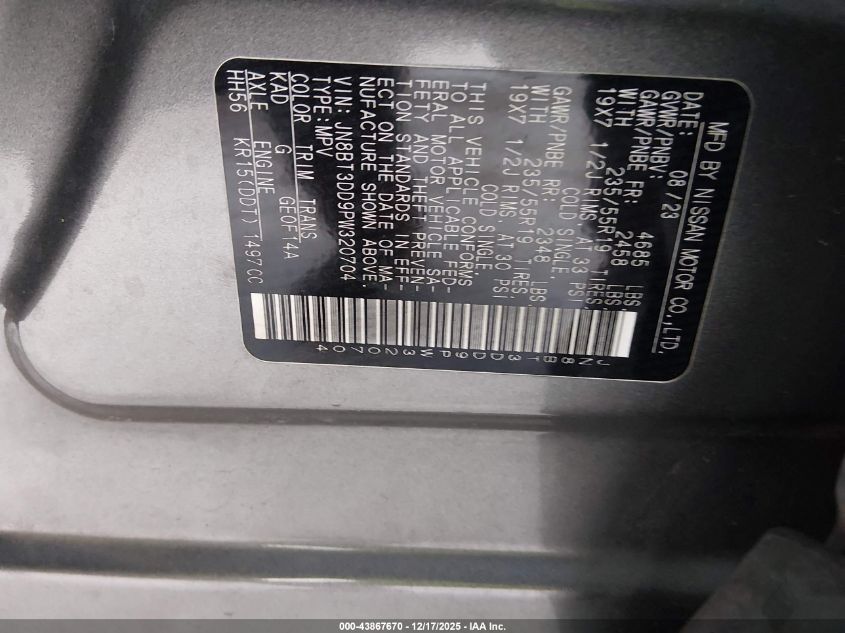 2023 Nissan Rogue Platinum Intelligent Awd VIN: JN8BT3DD9PW320704 Lot: 43867670