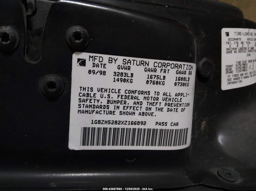 1G8ZH5282XZ166892 1999 SATURN SL photo no. 9