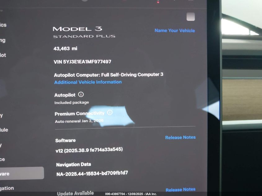 2021 Tesla Model 3 Standard Range Plus Rear-Wheel Drive VIN: 5YJ3E1EA1MF977497 Lot: 43867704