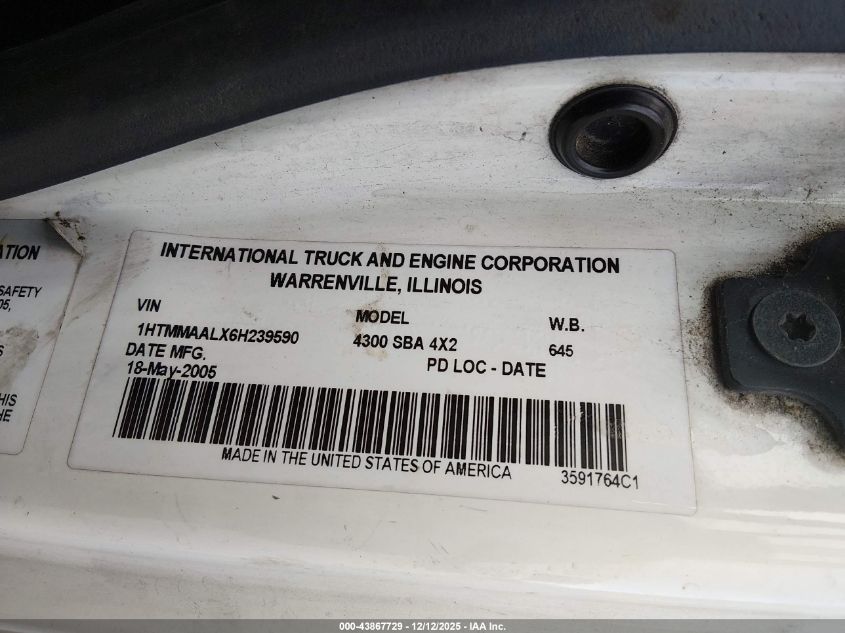 2006 International 4000 4300 VIN: 1HTMMAALX6H239590 Lot: 43867729