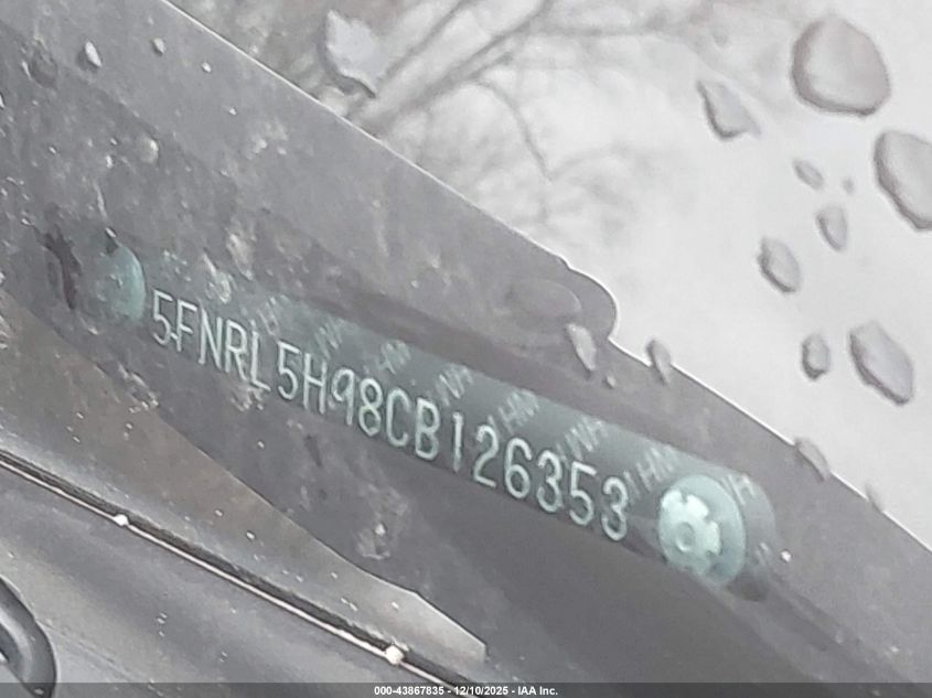 2012 Honda Odyssey Touring/Touring Elite VIN: 5FNRL5H98CB126353 Lot: 43867835