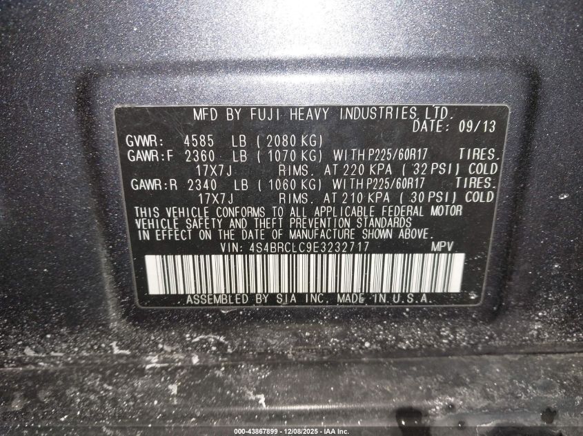 2014 Subaru Outback 2.5I Limited VIN: 4S4BRCLC9E3232717 Lot: 43867899