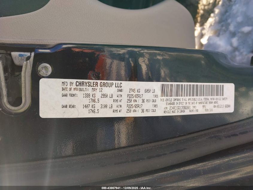 2012 Chrysler Town & Country Limited VIN: 2C4RC1GG1CR362601 Lot: 43867941