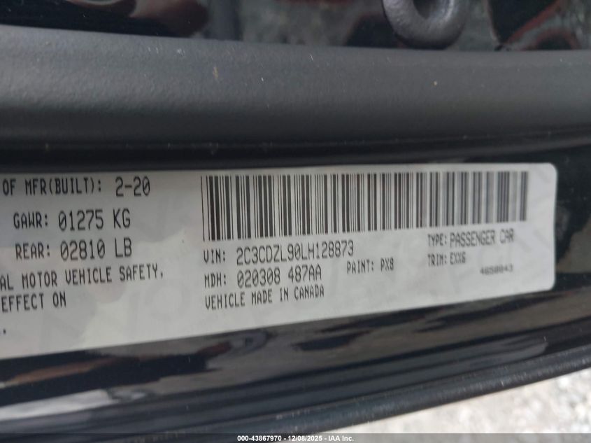 2020 Dodge Challenger Srt Hellcat Redeye Widebody VIN: 2C3CDZL90LH128873 Lot: 43867970