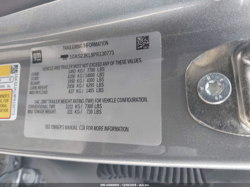 2023 GMC Yukon Xl 4Wd Denali VIN: 1GKS2JKL9PR130773 Lot: 43868005