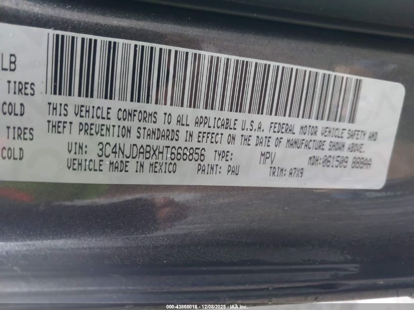 2017 Jeep New Compass Sport 4X4 VIN: 3C4NJDABXHT666856 Lot: 43868016
