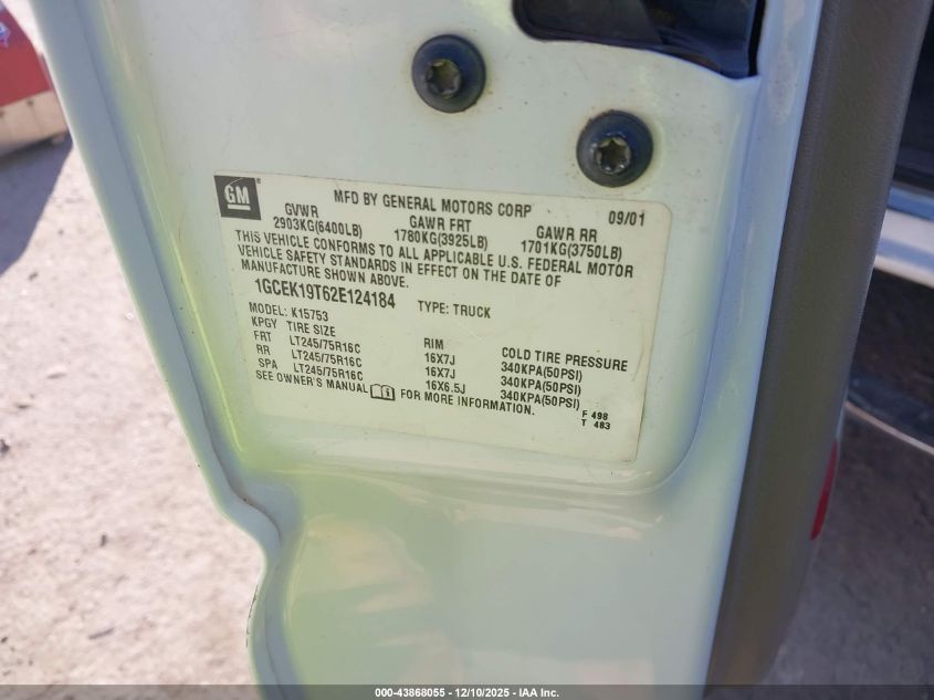 2002 Chevrolet Silverado 1500 Ls VIN: 1GCEK19T62E124184 Lot: 43868055