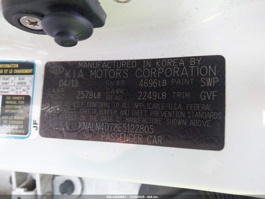 2014 Kia Cadenza Premium VIN: KNALN4D78E5122805 Lot: 43868061