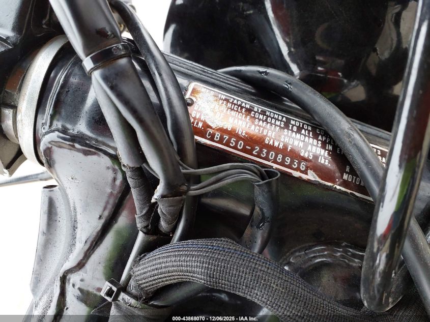 1974 Honda Cb750K VIN: CB7502308936 Lot: 43868070