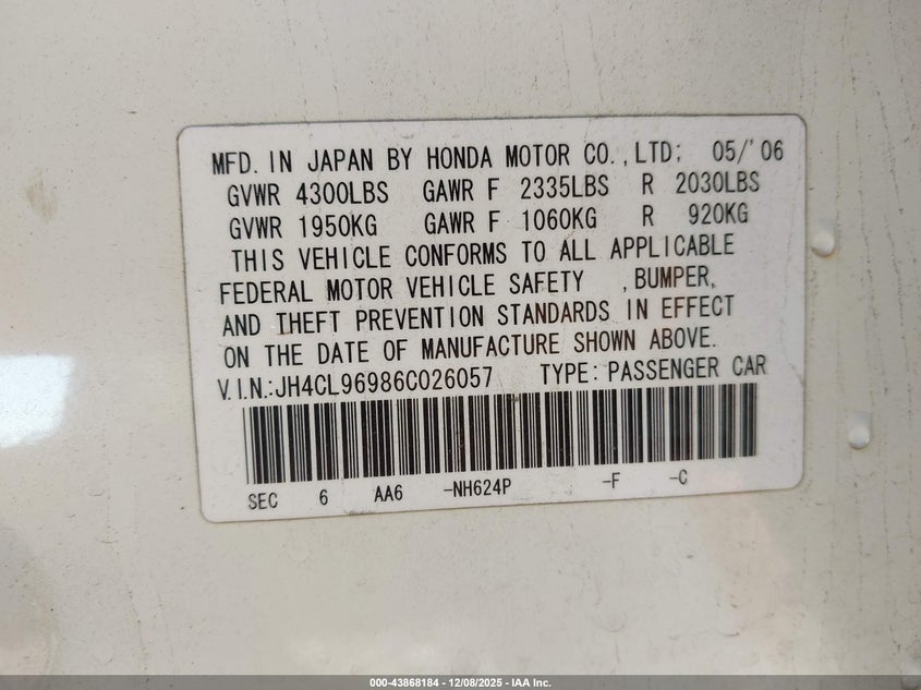JH4CL96986C026057 2006 ACURA TSX photo no. 9