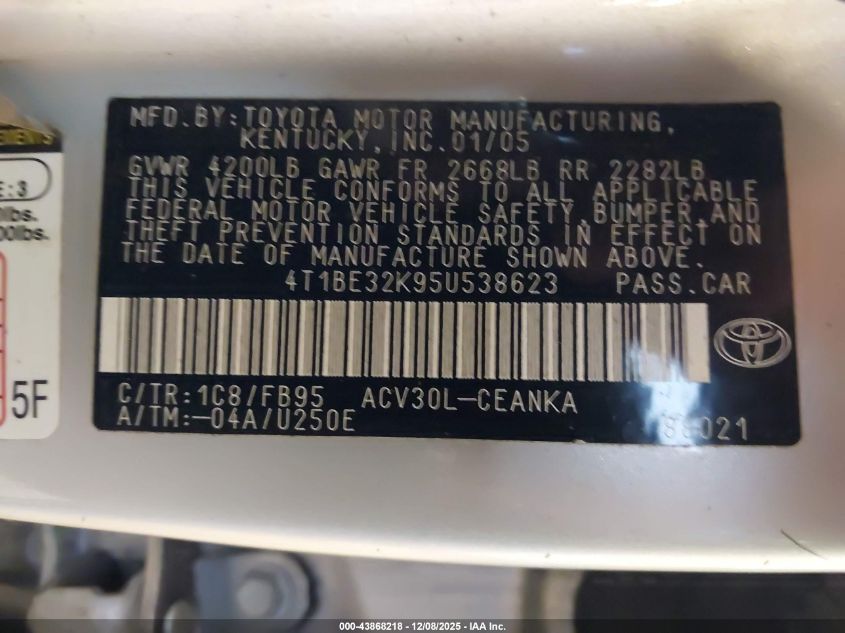2005 Toyota Camry Le VIN: 4T1BE32K95U538623 Lot: 43868218