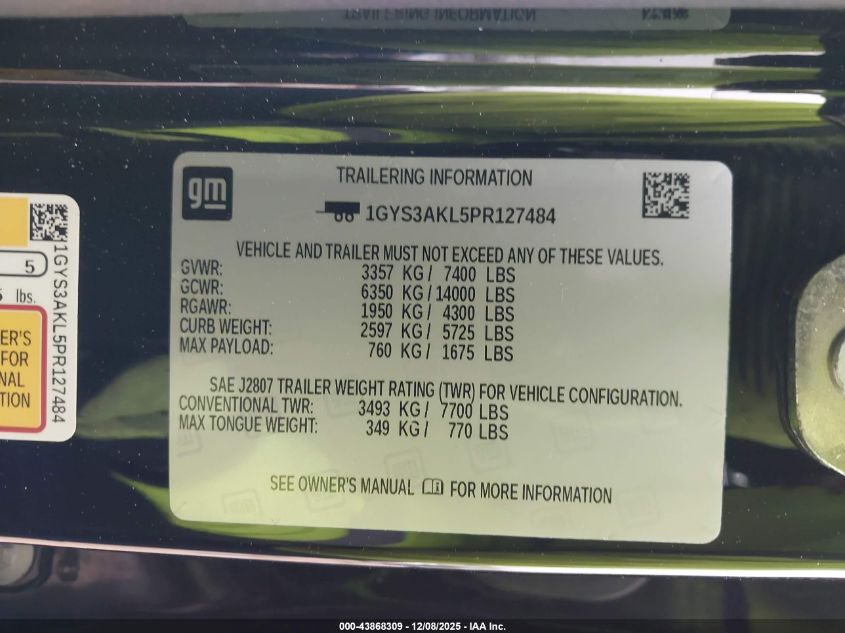 2023 Cadillac Escalade 2Wd Luxury VIN: 1GYS3AKL5PR127484 Lot: 43868309