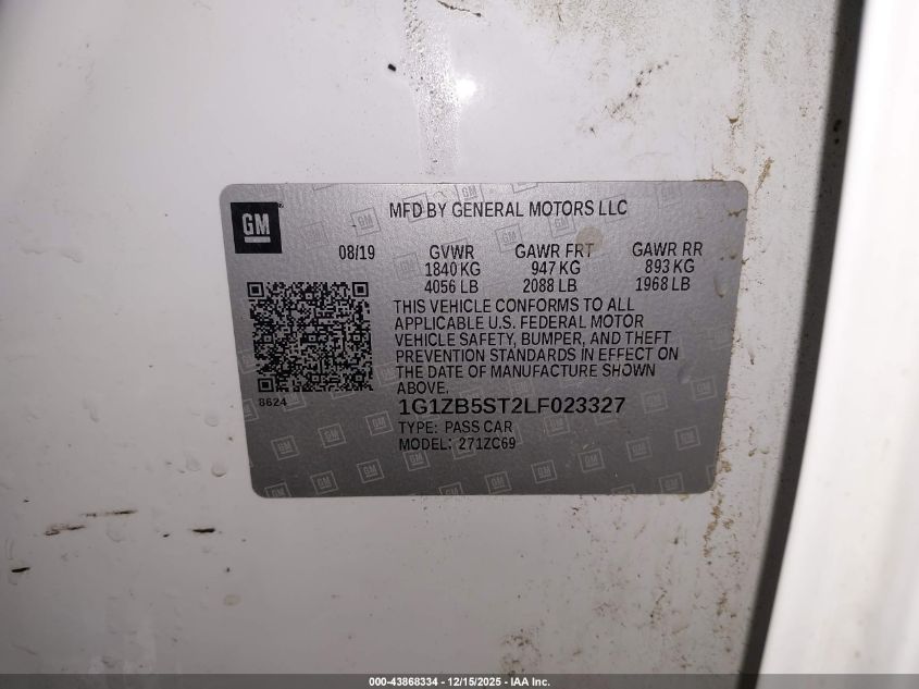 2020 Chevrolet Malibu Fwd Ls VIN: 1G1ZB5ST2LF023327 Lot: 43868334