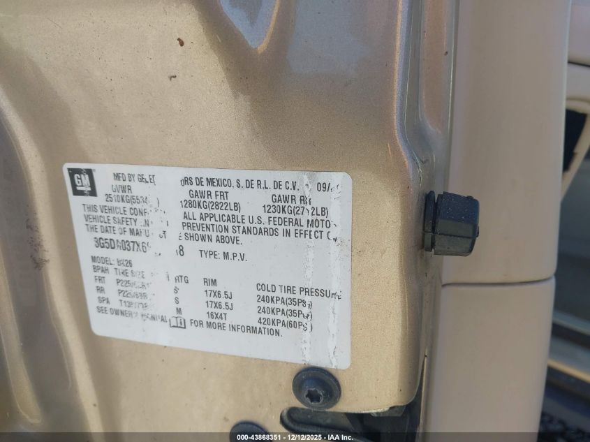 2006 Buick Rendezvous Cx VIN: 3G5DA037X6S540438 Lot: 43868351