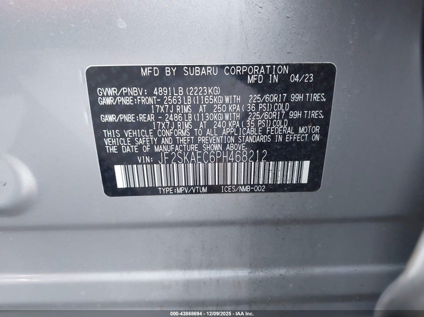 JF2SKAEC6PH468212 2023 SUBARU FORESTER photo no. 9