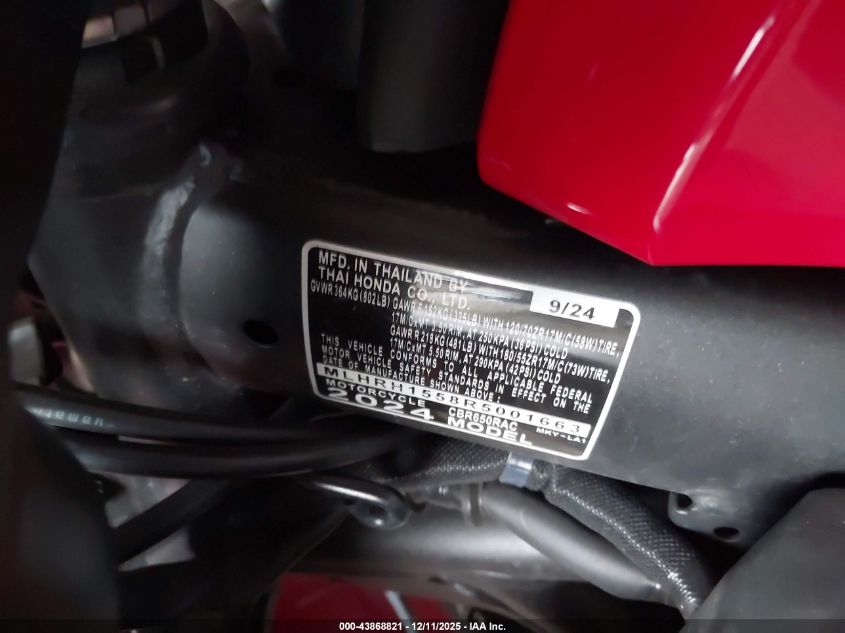 2024 Honda Cbr650 R VIN: MLHRH1558R5001663 Lot: 43868821