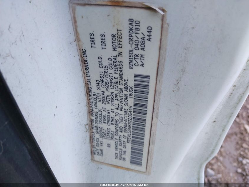 2003 Toyota Tacoma VIN: 5TEVL52N63Z236448 Lot: 43868849