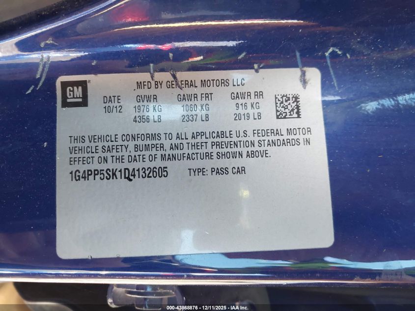 2013 Buick Verano VIN: 1G4PP5SK1D4132605 Lot: 43868876