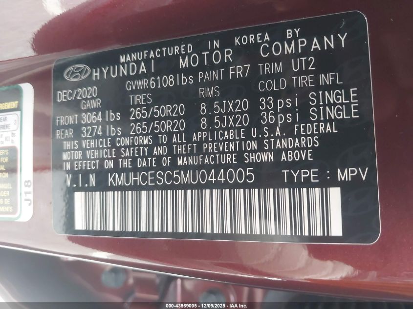 2021 Genesis Gv80 3.5T Awd VIN: KMUHCESC5MU044005 Lot: 43869005