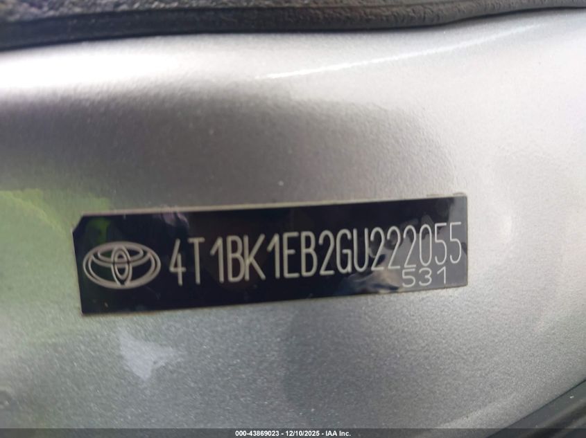 2016 Toyota Avalon Xle Premium VIN: 4T1BK1EB2GU222055 Lot: 43869023