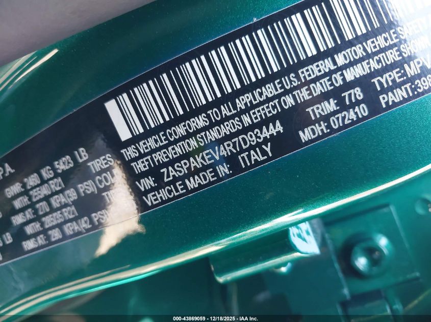 2024 Alfa Romeo Stelvio Quadrifoglio Carbon Awd VIN: ZASPAKEV4R7D93444 Lot: 43869059