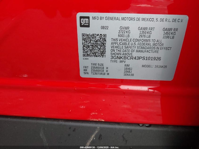 2023 Chevrolet Blazer Fwd 2Lt VIN: 3GNKBCR43PS101926 Lot: 43869138