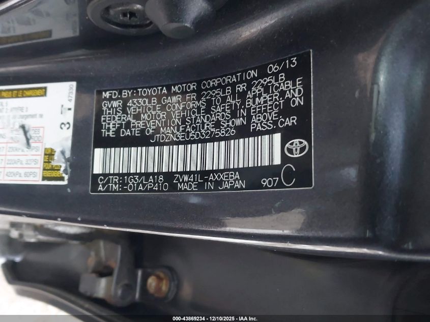 2013 Toyota Prius V Five VIN: JTDZN3EU5D3275826 Lot: 43869234