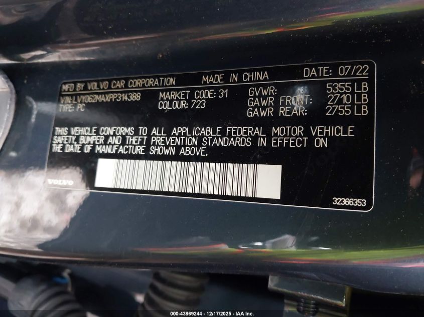 2023 Volvo S90 B6 Ultimate VIN: LVY062MAXPP314388 Lot: 43869244