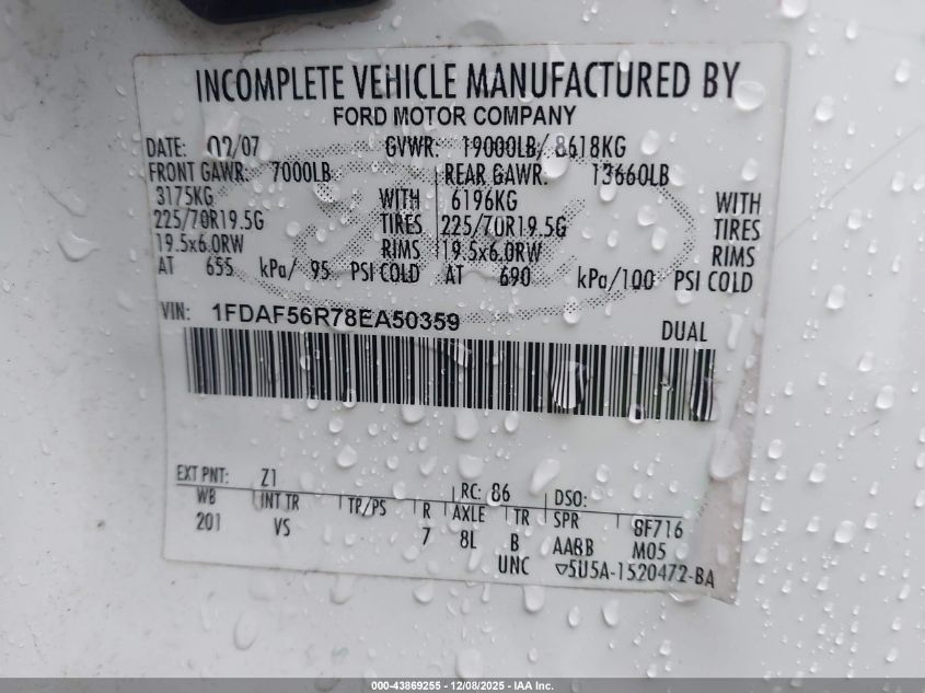 2008 Ford F-550 Chassis Xl/Xlt VIN: 1FDAF56R78EA50359 Lot: 43869255