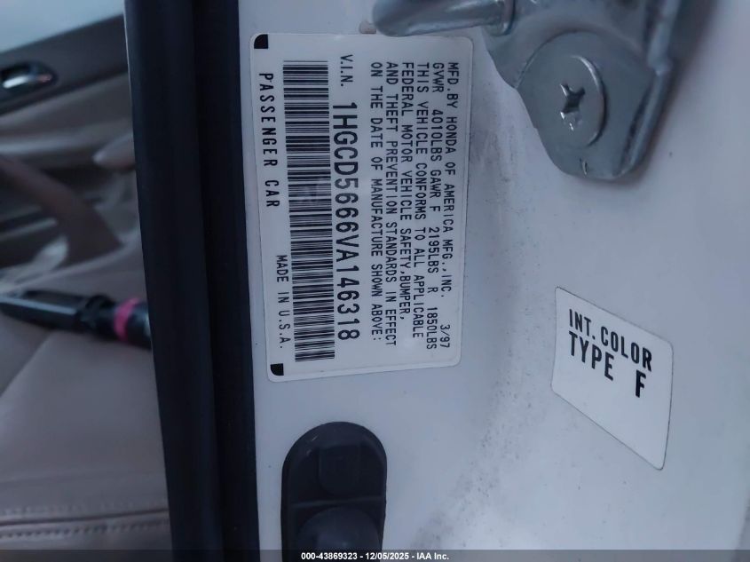 1997 Honda Accord Sdn Ex VIN: 1HGCD5666VA146318 Lot: 43869323