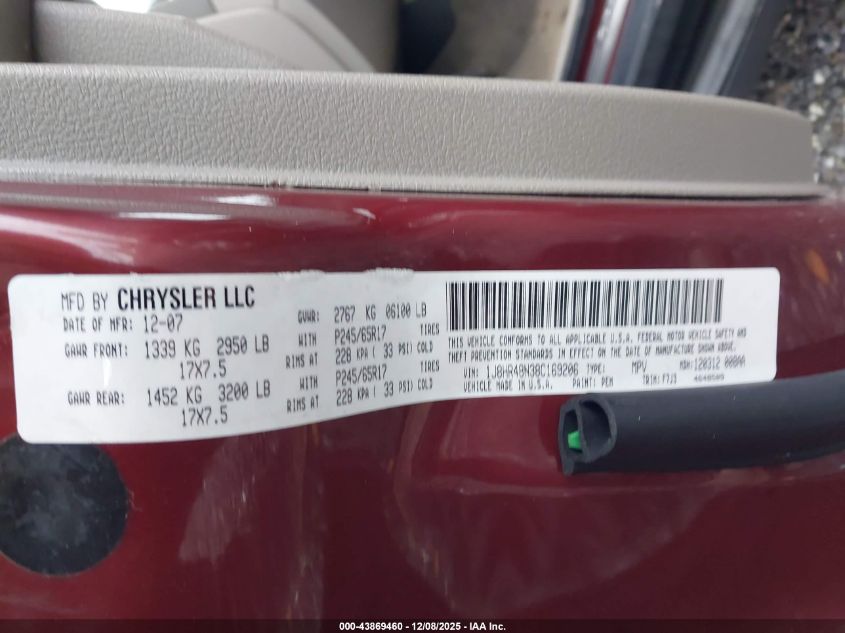 2008 Jeep Grand Cherokee Laredo VIN: 1J8HR48N38C169206 Lot: 43869460