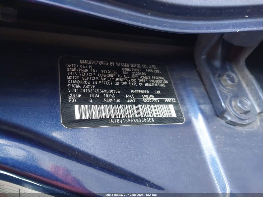 2019 Nissan Rogue Sport S VIN: JN1BJ1CR5KW338308 Lot: 43869472
