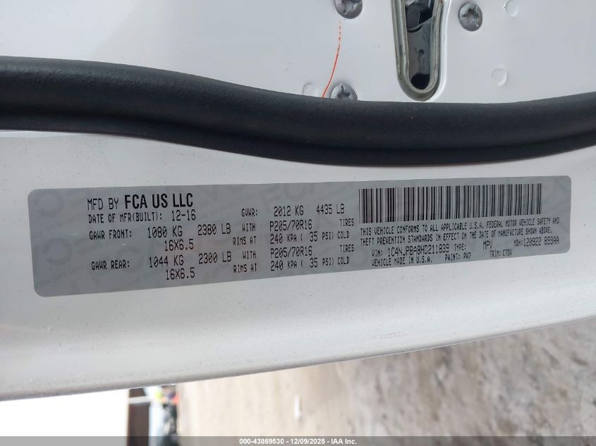 2017 Jeep Patriot Sport Fwd VIN: 1C4NJPBA8HD211839 Lot: 43869530