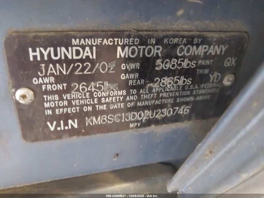 KM8SC13D02U230746 2002 HYUNDAI SANTA FE photo no. 9