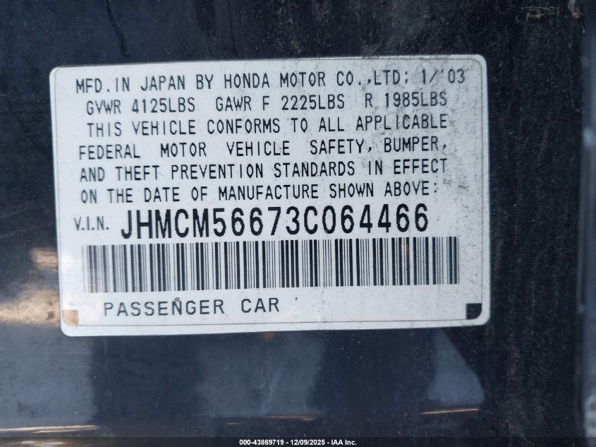 2003 Honda Accord 2.4 Ex VIN: JHMCM56673C064466 Lot: 43869719