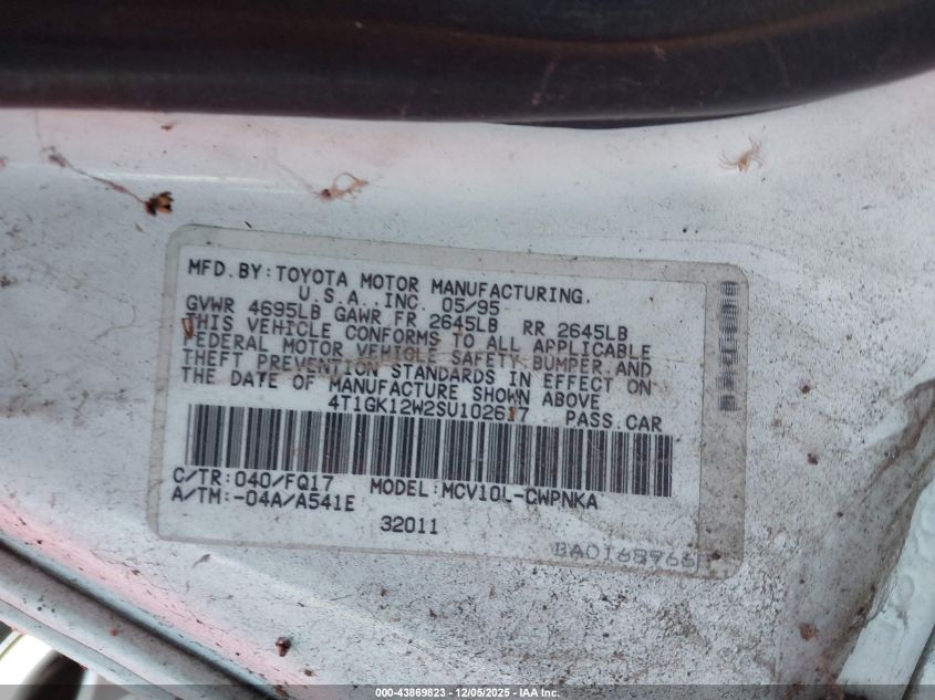 1995 Toyota Camry Le VIN: 4T1GK12W2SU102617 Lot: 43869823