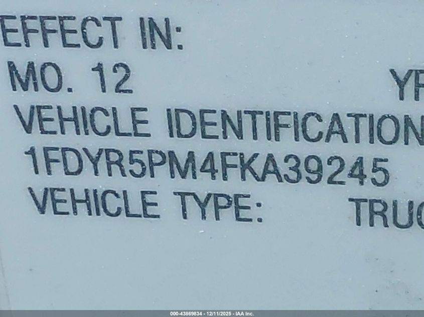 2015 Ford Transit-250 Cutaway VIN: 1FDYR5PM4FKA39245 Lot: 43869834