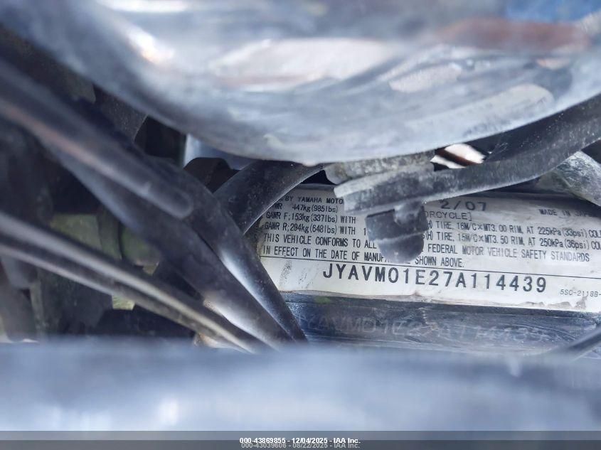 2007 Yamaha Xvs650 VIN: JYAVM01E27A114439 Lot: 43869855