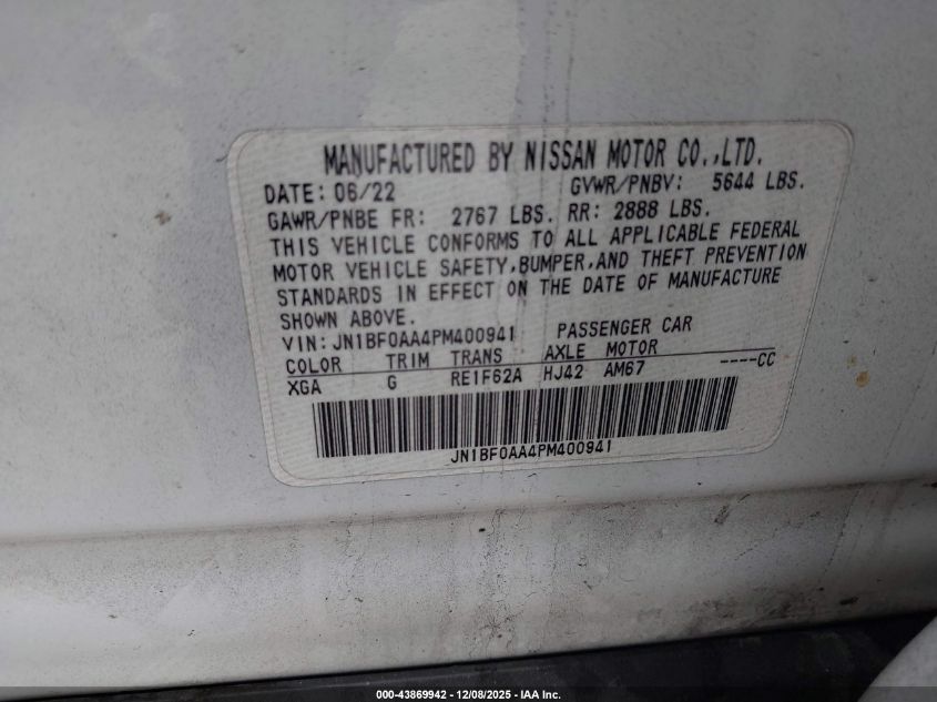 2023 Nissan Ariya Venture+ VIN: JN1BF0AA4PM400941 Lot: 43869942