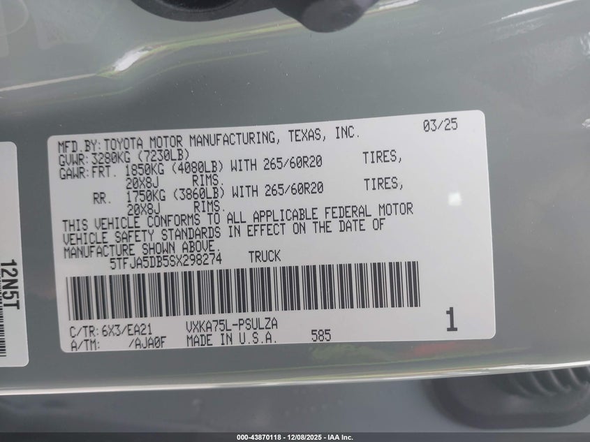 5TFJA5DB5SX298274 2025 TOYOTA TUNDRA photo no. 9
